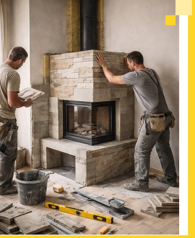 Угловые камины под ключ проект, монтаж и отделка в Владимире