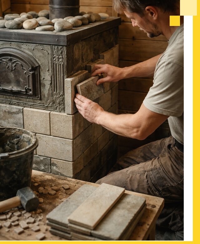 Облицовка банных печей в Владимире профессиональная отделка