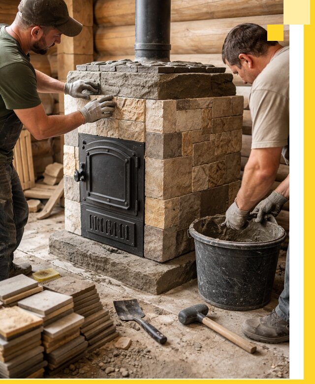 Облицовка банной печи под ключ в Владимире: камень и плитка