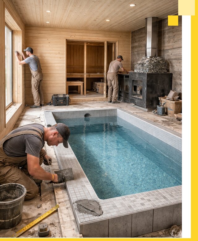 Проект бани с бассейном и сауной в Владимире под ключ