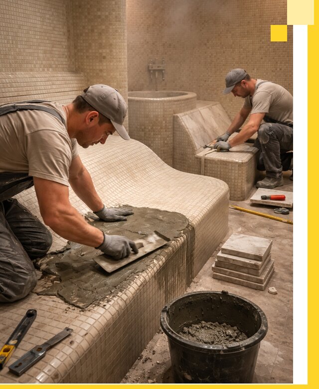 Лежаки для хамама под ключ в Владимире, проект и монтаж