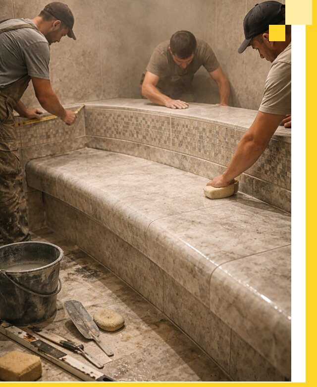 Изготовление и установка сидений для хамама в Владимире