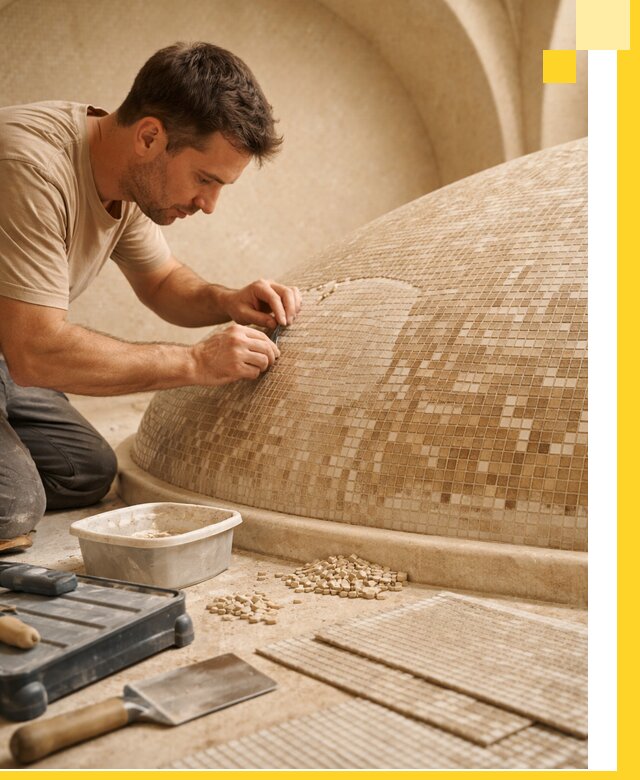 Профессиональная укладка мозаики для хамама под ключ в Владимире